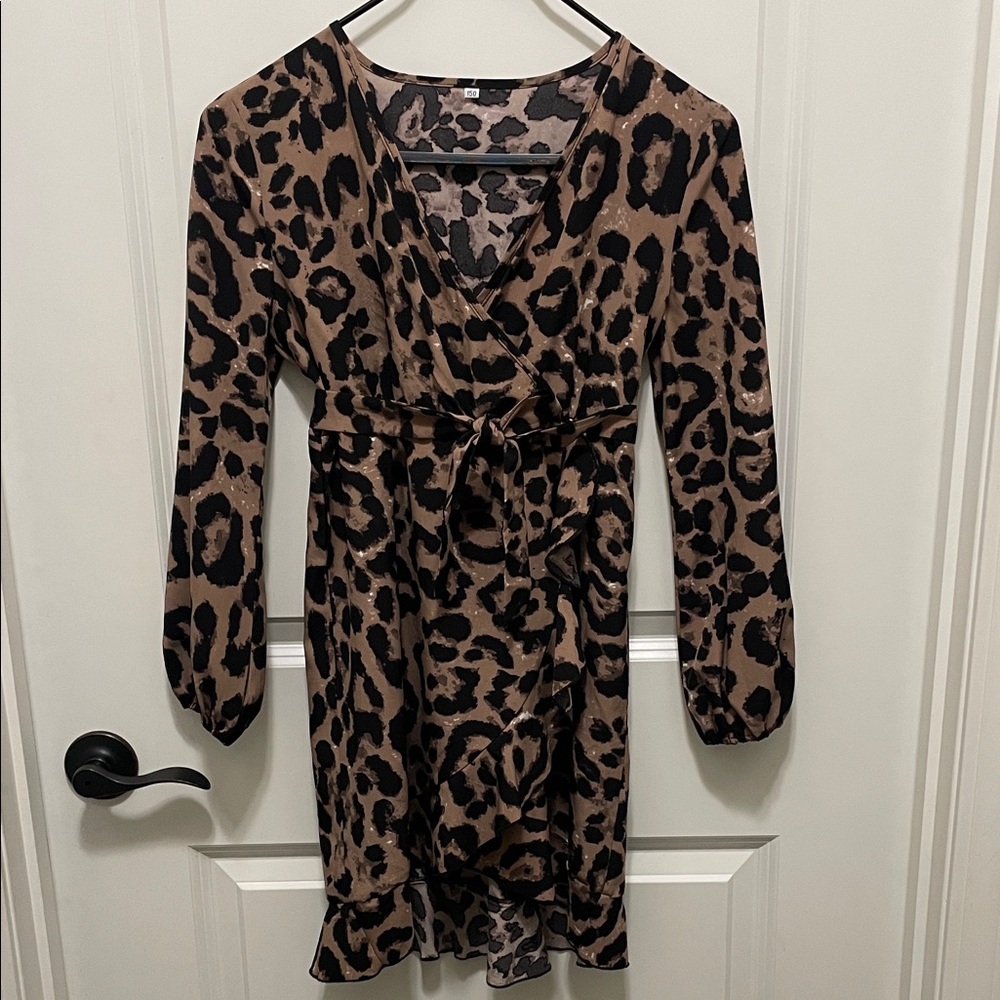 Leopard Print Wrap Dress Girls Size 12/4